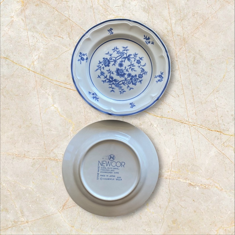 2- newcor Japan made white and blue plates